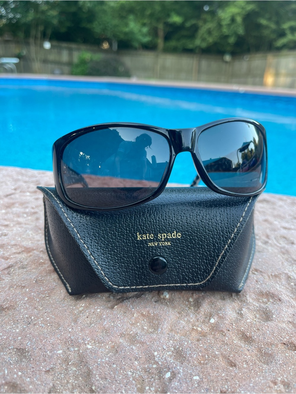 kate spade Black Gloss Sunglasses with Dark Blue Tint
